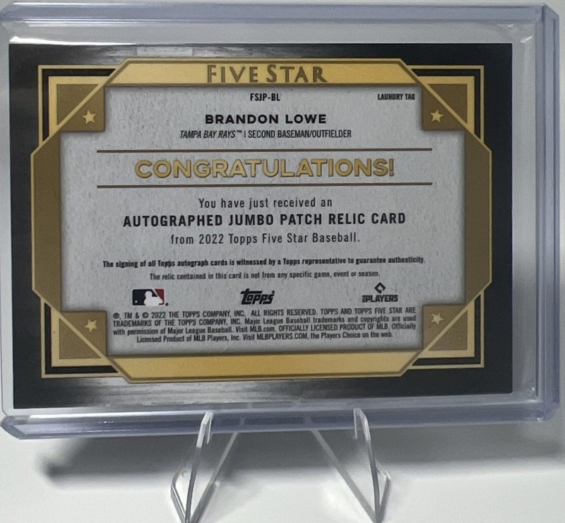 2022 Topps Five Star - Brandon Lowe Black Patch Auto Logoman laundry patch 1/1  view 2