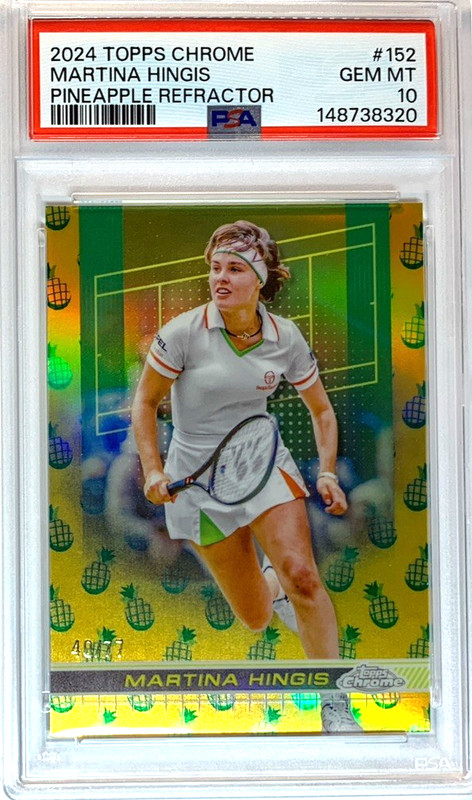 2024 TOPPS CHROME TENNIS #152 MARTINA HINGIS HOF PINEAPPLE REF. PSA 10--#40/77 view 2