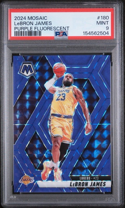 2024 Panini Mosaic #180 LeBron James Purple Fluorescent 159/249 PSA 9