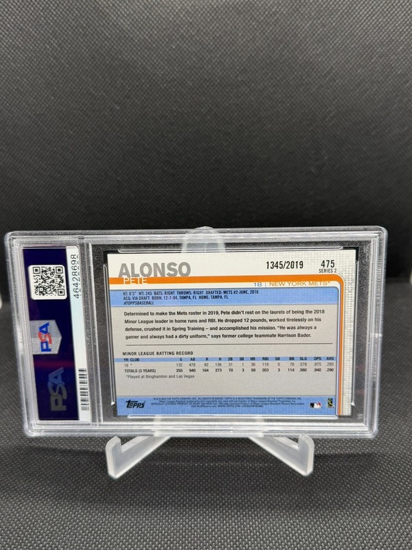 2019 Topps - Pete Alonso #475 Gold /2019 (RC) PSA 9 view 2