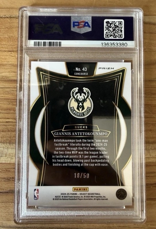 2024-25 Panini Select  Giannis Antetokounmpo #43 Green Wave /50 PSA 10 NBA view 2