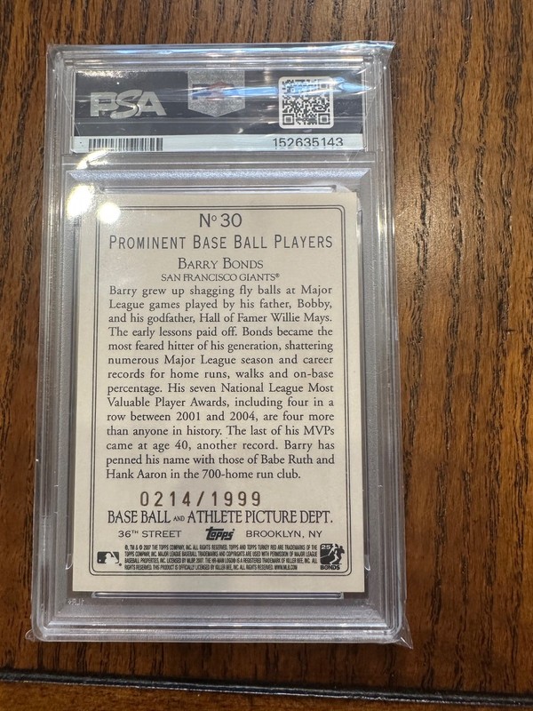 2007 Topps Turkey Red Barry Bonds Chrome #30 PSA 7 NM view 2