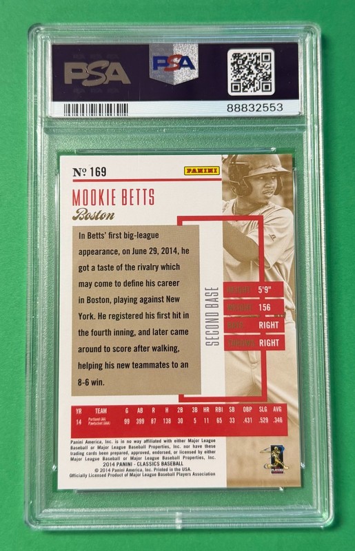 2014 Panini Classics MOOKIE BETTS Rookie RC #169 PSA 10 Gem Mint Red Sox Dodgers view 2