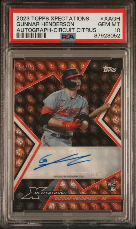 GUNNAR HENDERSON 2023 TOPPS XPECTATIONS RC CIRCUIT CITRUS /25 PSA 10 #XAGH Q0398