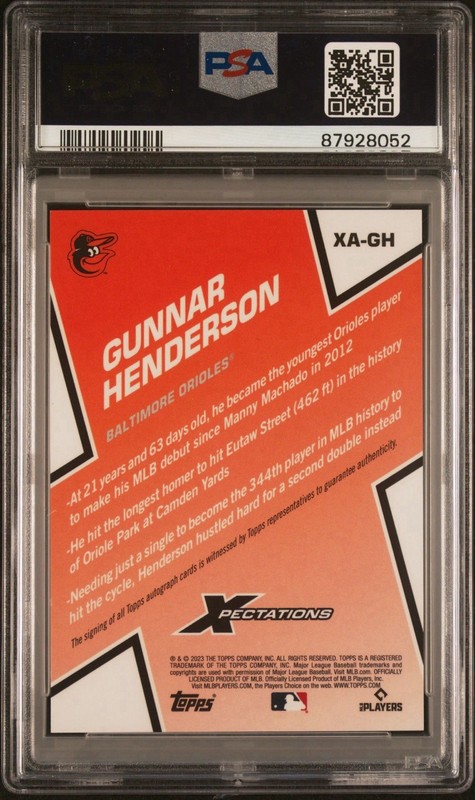 GUNNAR HENDERSON 2023 TOPPS XPECTATIONS RC CIRCUIT CITRUS /25 PSA 10 #XAGH Q0398 view 2