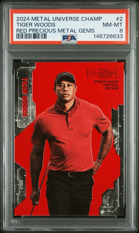 2024 Metal Universe Champions Tiger Woods #2 Red Precious Metal Gems /100 PSA 8 view 2