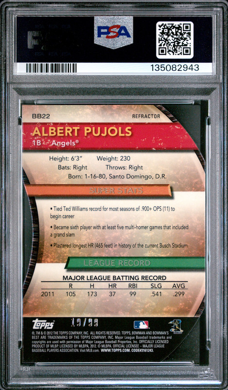 2012 Bowman's Best Albert Pujols DIE-CUT REFRACTOR /99 PSA 9 MINT! 🔥 POP 2 view 2