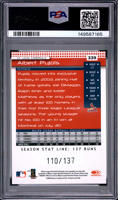 2004 Donruss Albert Pujols SEASON STAT LINE /137 PSA 9 MINT! 🔥 WOWWW! view 2