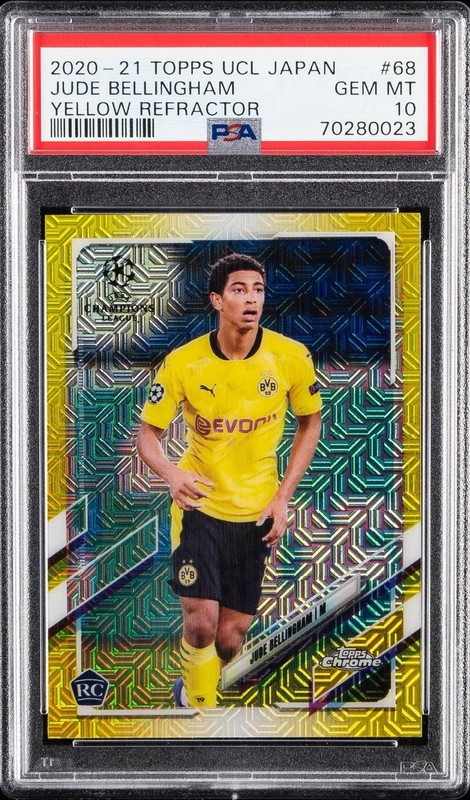 2020-21 Topps Chrome UCL Japan Jude Bellingham Yellow Refractor /150 RC PSA 10