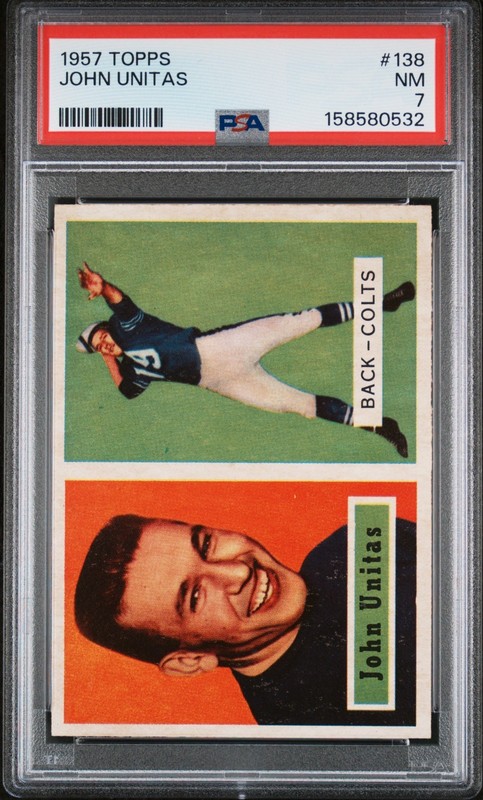 JOHNNY UNITAS CENTERED 1957 TOPPS #138 PSA 7 NEAR MINT ROOKIE RC FRESHLY GRADED