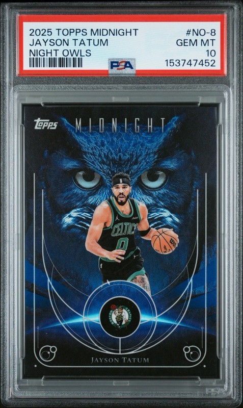 2025-26 Topps Midnight - Night Owls Jayson Tatum #NO-8 PSA 10 GEM MINT POP 1 view 1