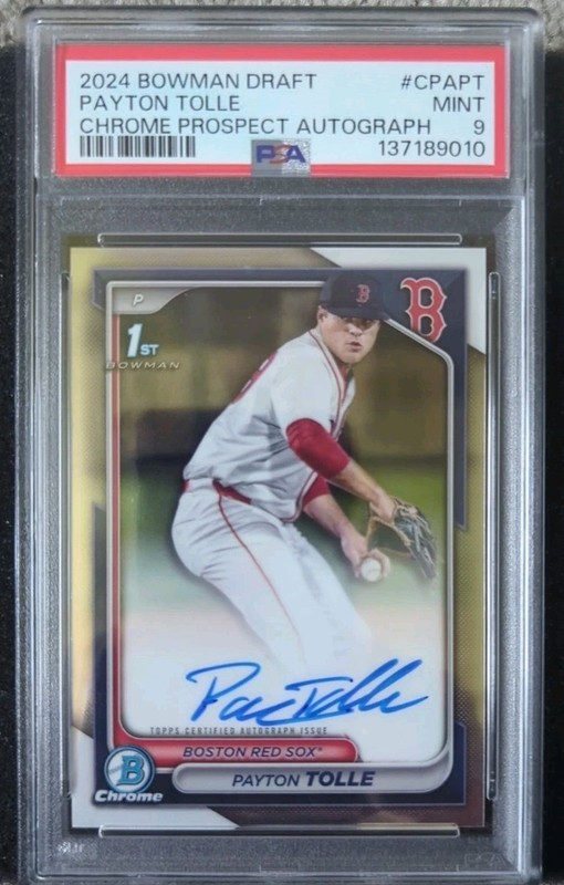PAYTON TOLLE 2024 BOWMAN DRAFT CHROME 1ST ROOKIE AUTO #CPA-PT RED PSA 9