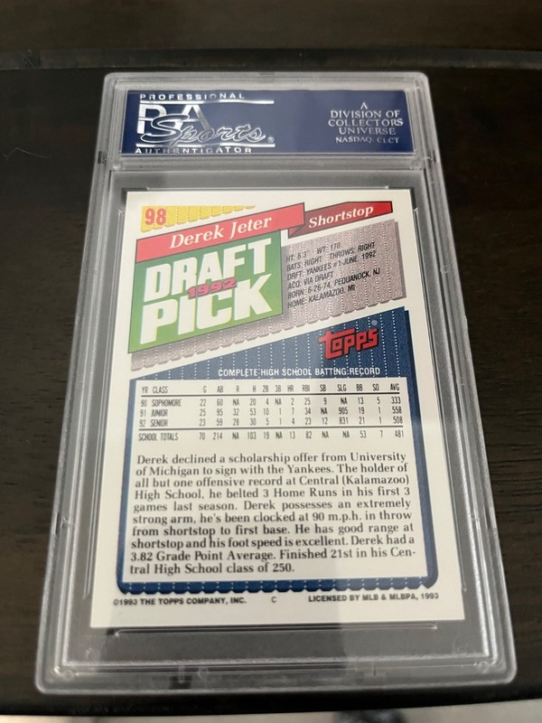 1993 topps Derek Jeter PSA 9 view 2