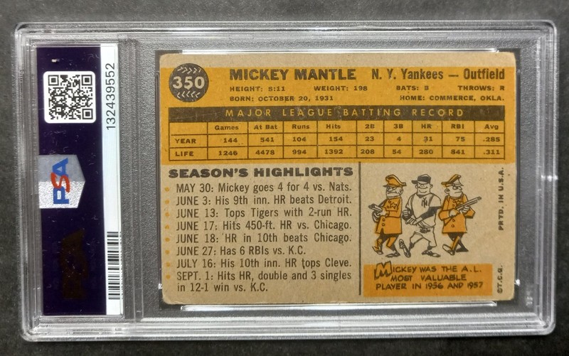 1960 Topps - #350 Mickey Mantle - HOF - PSA 1.5 FR view 2