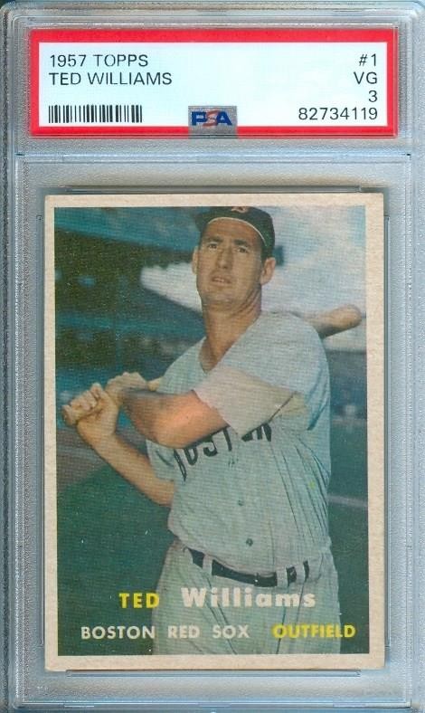 1957 Topps Baseball Card TED WILLIAMS #1 Boston Red Sox PSA 3