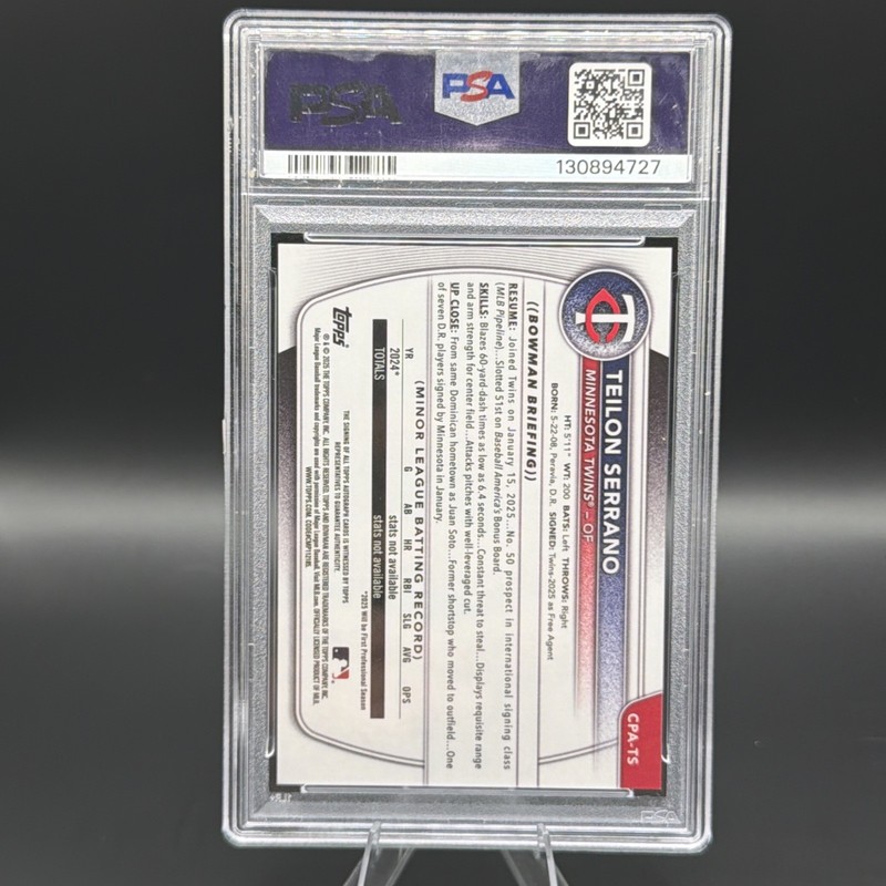 2025 Bowman Chrome - Teilon Serrano Green Lava /99 1st Auto PSA 9 Mint #CPATS view 2