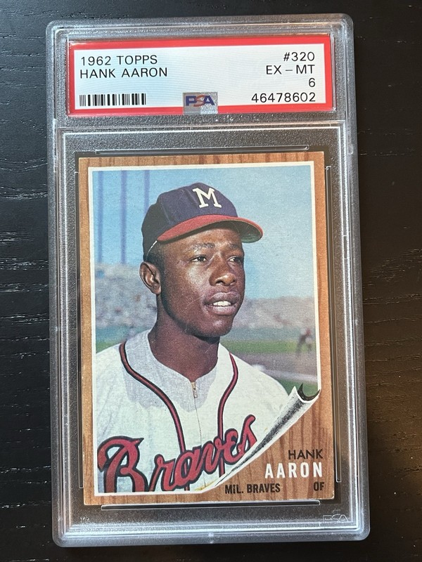 1962 Topps Hank Aaron #320 PSA 6 EX - MT Milwaukee Braves HOF Well Centered
