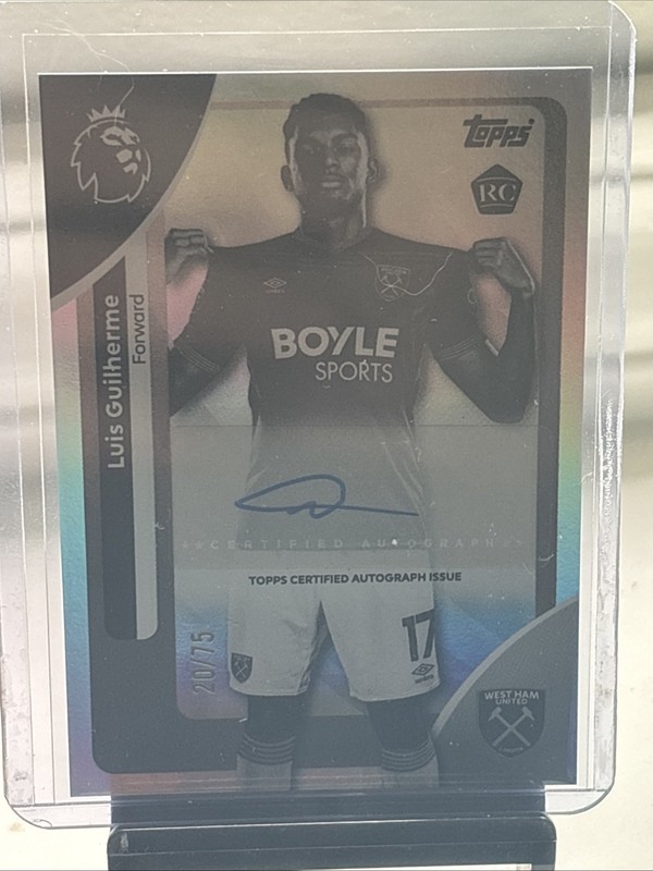 2025-26 Topps Premier League Luis Guilherme Rookie Card Auto /75 West Ham