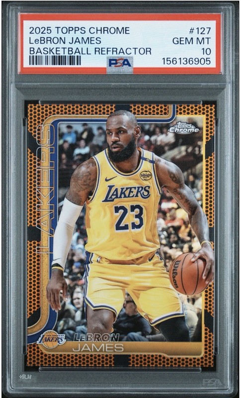 143949886 LeBron James 2025 Topps Chrome #127 Basketball Refractor PSA 10