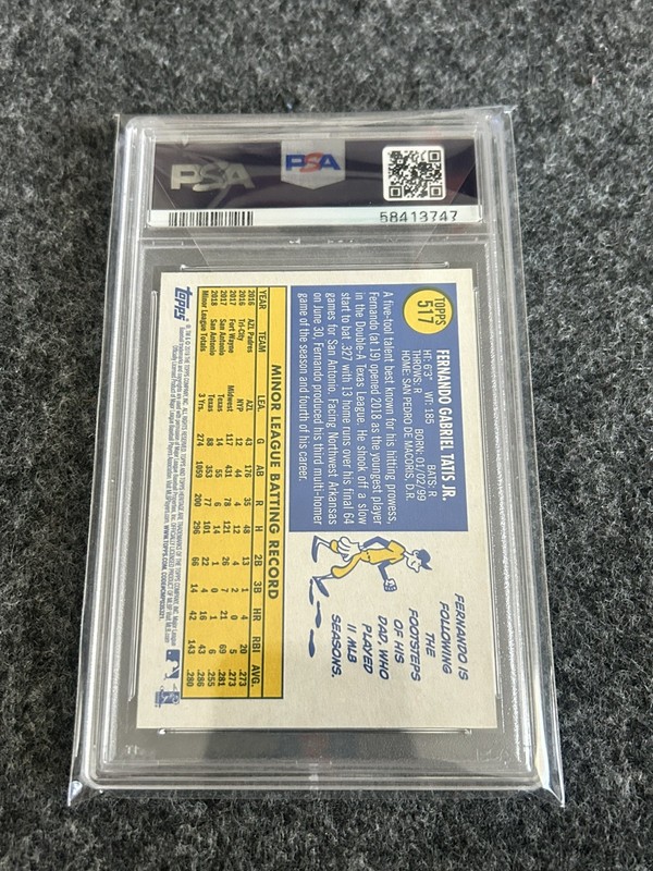 2019 Topps Heritage Fernando Tatis Jr. RC Rookie #517 Padres PSA 9 view 2