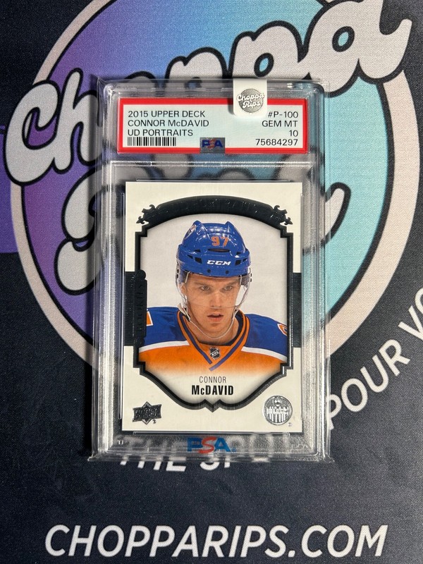 2015-16 Upper Deck Series Two Connor McDavid UD Portraits Rookies #P-100 PSA 10 view 1