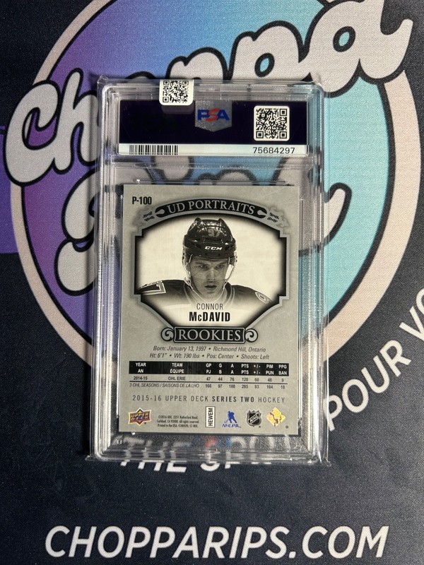 2015-16 Upper Deck Series Two Connor McDavid UD Portraits Rookies #P-100 PSA 10 view 2