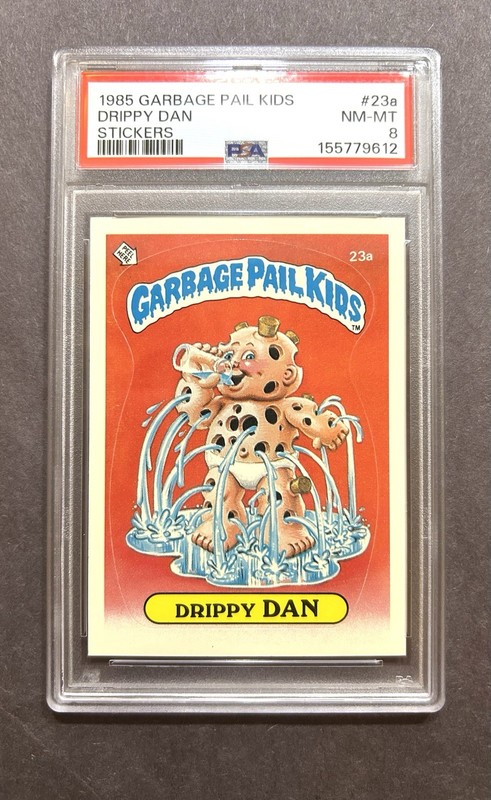 PSA 8 NM-MT 1985 Garbage Pail Kids OS 1 DRIPPY DAN #23a Matte Sticker Card