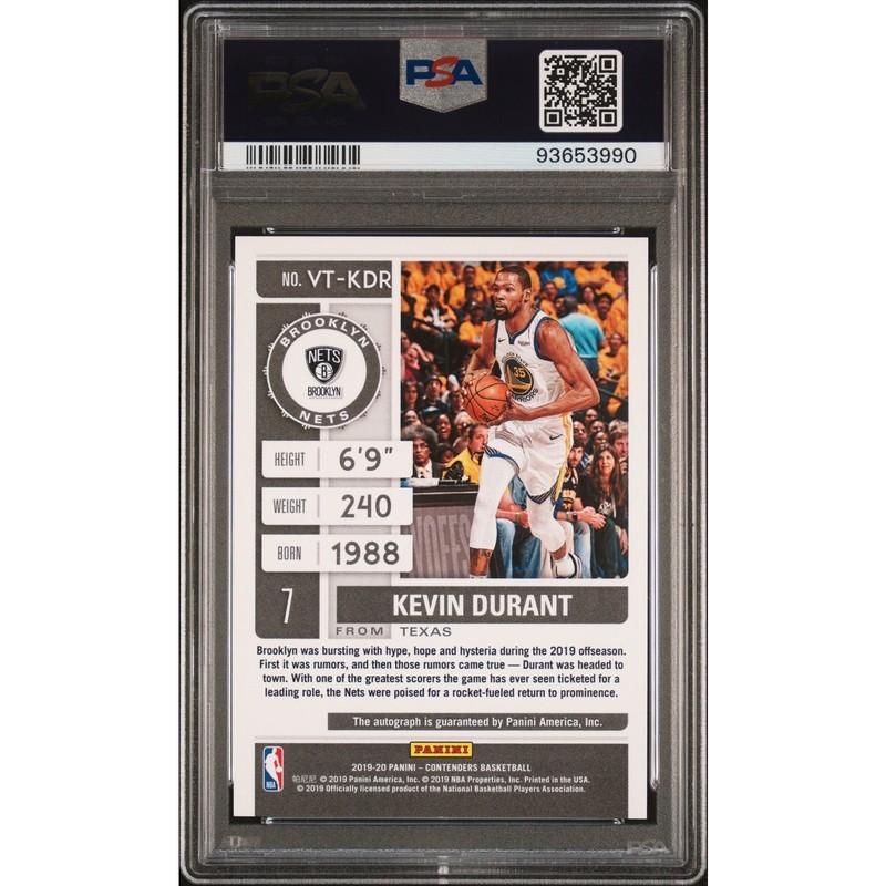 2019-20 Panini Contenders #VT-KDR Kevin Durant The Finals Auto PSA 10 /25 view 2