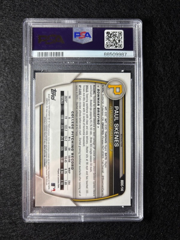 2023 Bowman Draft - Chrome Paul Skenes #BDC-14 Refractor PSA 8 view 2
