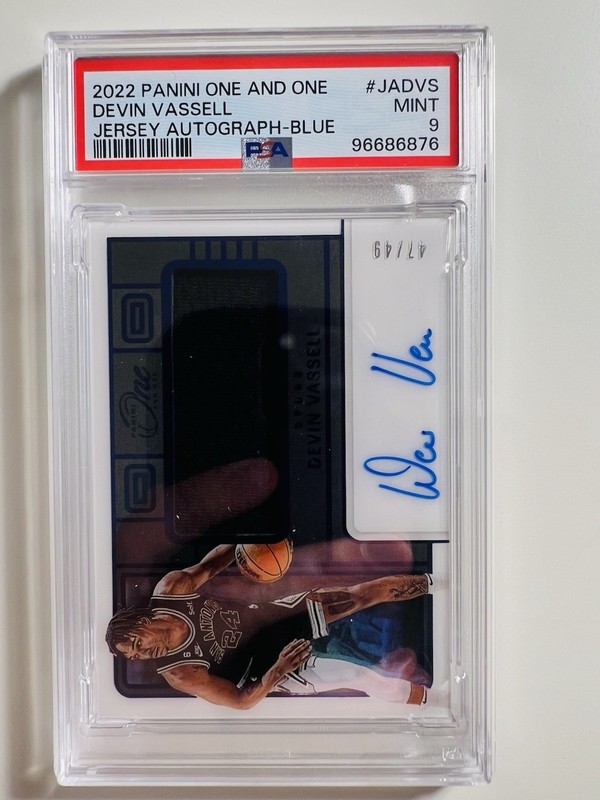 2022 DEVIN VASSELL One And One Patch Auto #/49 JJA-DVS SA Spurs PSA 9 Game Worn