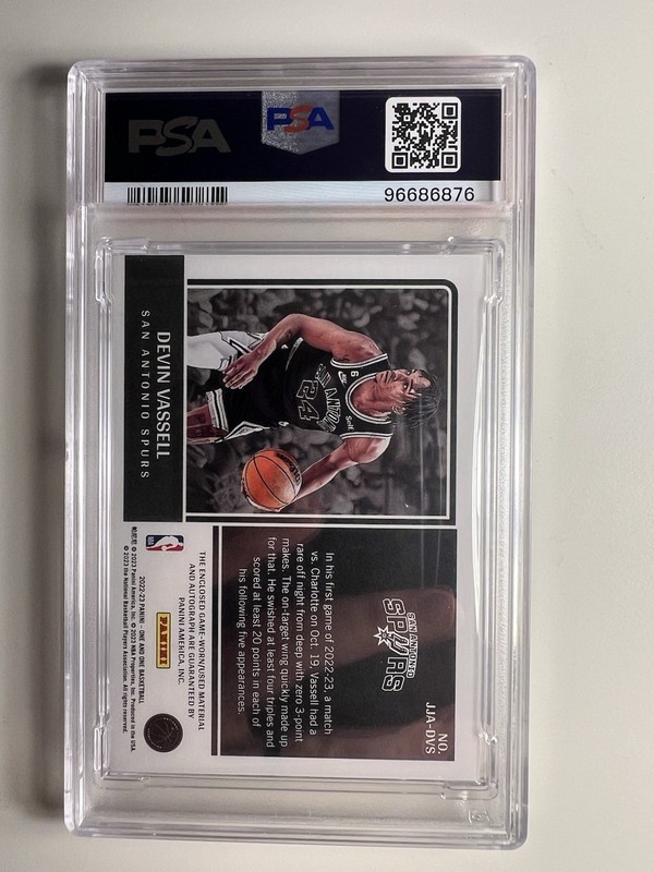 2022 DEVIN VASSELL One And One Patch Auto #/49 JJA-DVS SA Spurs PSA 9 Game Worn view 2
