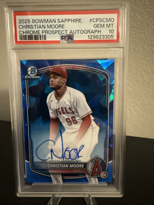 2025 Bowman Sapphire Edition Chrome Prospects Christian Moore /199 Auto PSA 10