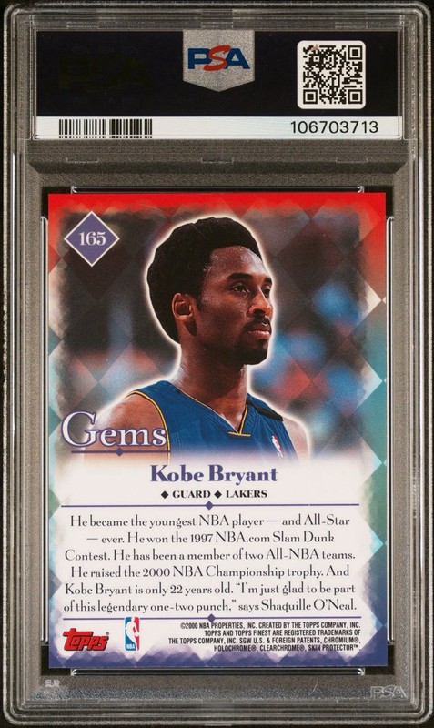 2000 Topps Finest Kobe Bryant Gems PSA 10 #165 view 2