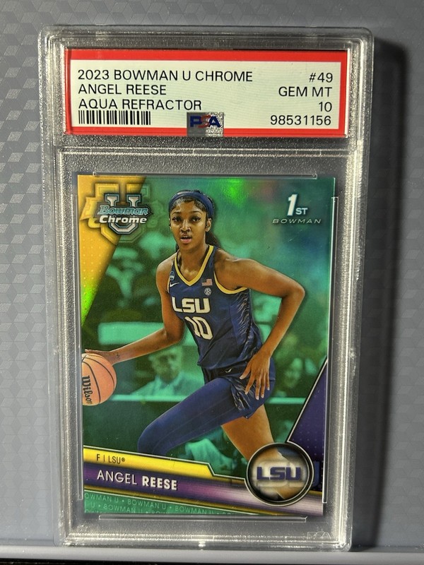 🔥 2023 Topps Bowman U Chrome Angel Reese Aqua Refractor /299 PSA 10 🔥 view 1