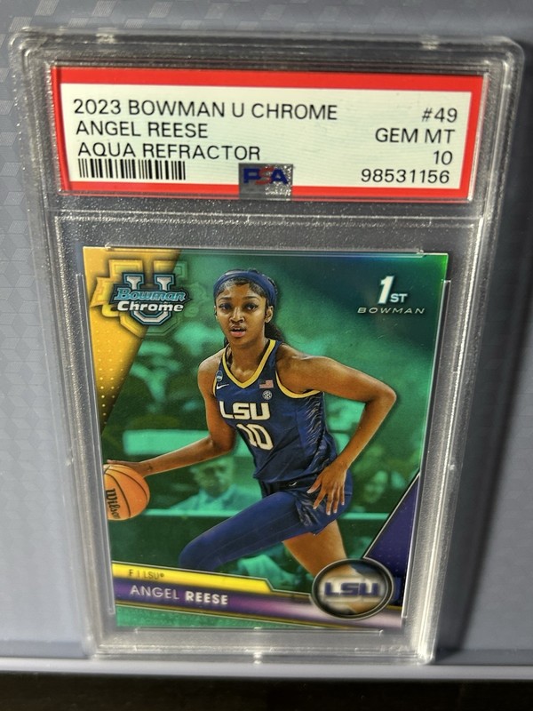 🔥 2023 Topps Bowman U Chrome Angel Reese Aqua Refractor /299 PSA 10 🔥 view 2