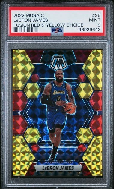 2022 Mosaic #98 LeBron James serial number 03/88 PSA 9 Fusion Red & Yellow Choic