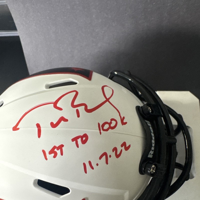 Tom Brady Auto 1st To 100k Yard Speed Helmet 12/12 Jersey Match Bookend Patriots
