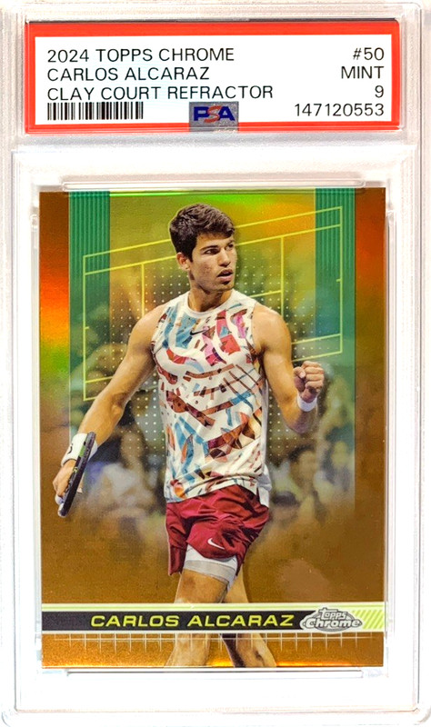 2024 TOPPS CHROME TENNIS #50 CARLOS ALCARAZ CLAY COURT REFRACTOR PSA 9--PERFECT