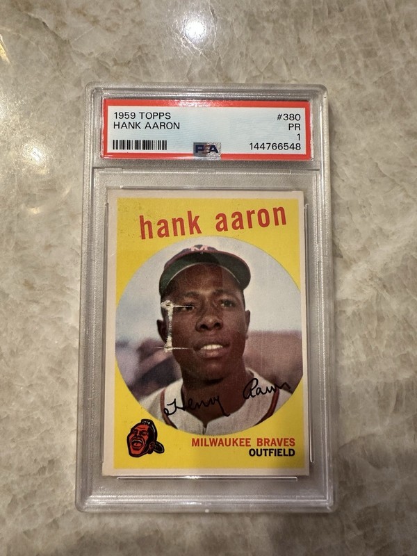 1959 Topps - Hank Aaron #380 Milwaukee Braves MLB Baseball Card PSA 1 PR Rare
