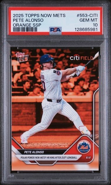 2025 TOPPS NOW METS PETE ALONSO ORANGE SSP PSA 10 view 1