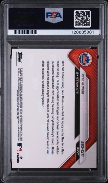 2025 TOPPS NOW METS PETE ALONSO ORANGE SSP PSA 10 view 2
