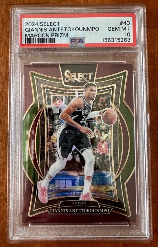 GIANNIS ANTETOKOUNMPO - 2024 Select - CONCOURSE MAROON PRIZM /175 #43 PSA 10