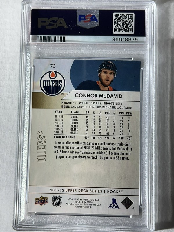 2021-22 Upper Deck Speckled Rainbow Foil Connor McDavid PSA 9 #73 Edmonton view 2