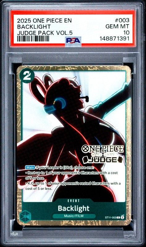 2025 ONE PIECE JUDGE PACK VOLUME 5 003 BACKLIGHT PSA 10 GEM MINT