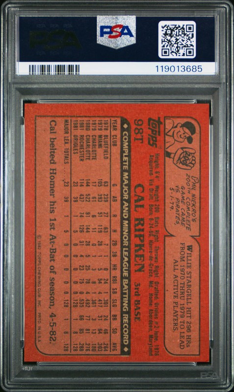Cal Ripken JR. 1982 Topps Traded #98T PSA 7 view 2