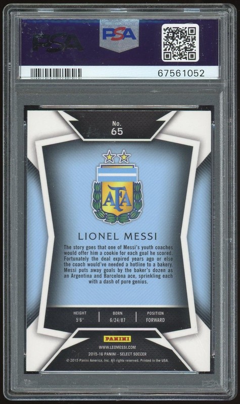 2015 Panini Select #65 Lionel Messi Striped Jersey PSA 10 *1052 view 2