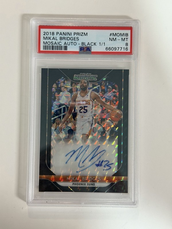 2018 Prizm Mikal Bridges Mosaic Auto Black 1/1 Rookie PSA 8