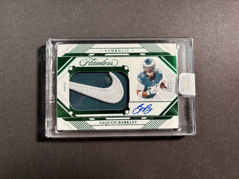 2024 Panini Flawless Football Saquon Barkley Nike Logo Patch auto Emerald 2/2