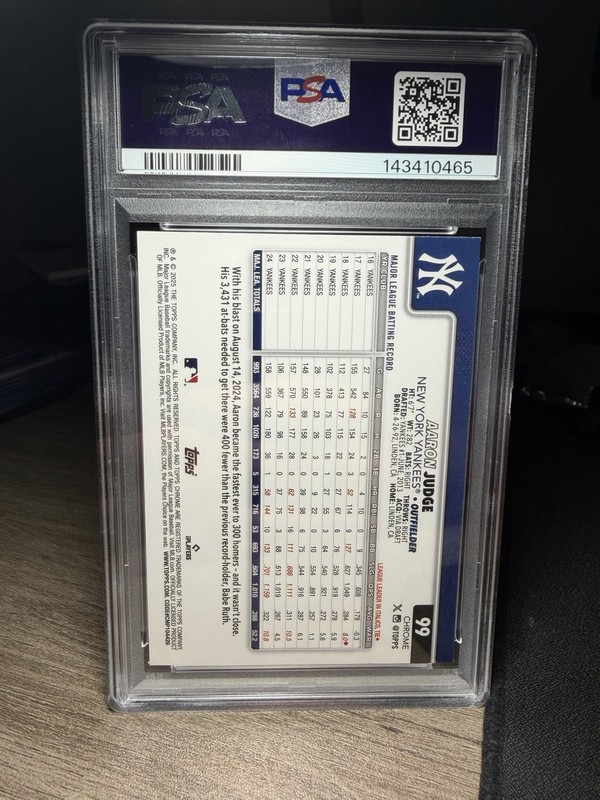 2025 TOPPS CHROME #99 AARON JUDGE PSA 10 view 2