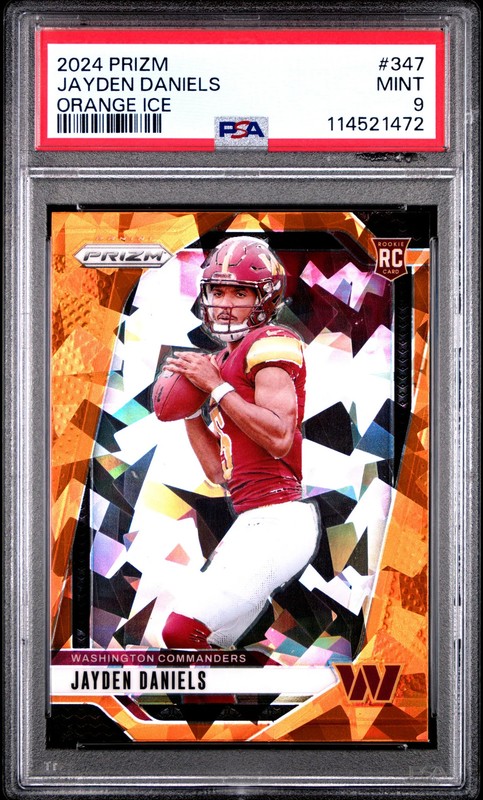 Jayden Daniels 2024 Panini Prizm #347 Orange Ice PSA 9